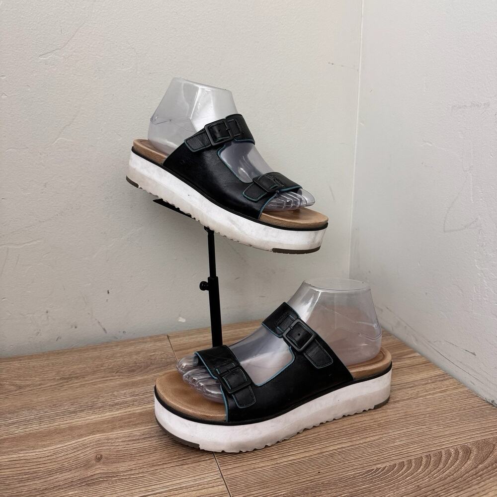 Ugg Hanelli Black Leather Platform Wedge Sandals Women’s Size 8